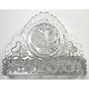 VTG HOFBAUER Byrdes 24% Leaded Crystal Cut Glass Upright NAPKIN HOLDER *Read*